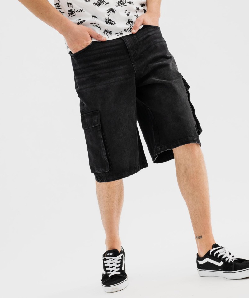 Bermuda en jean coupe cargo ample délavé homme